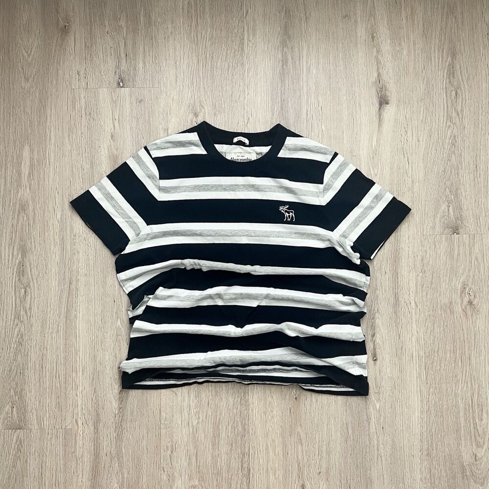 Vintage Abercrombie And Fitch Striped Muscle Pocket Tee Y2K Men’s XXL Black Gray